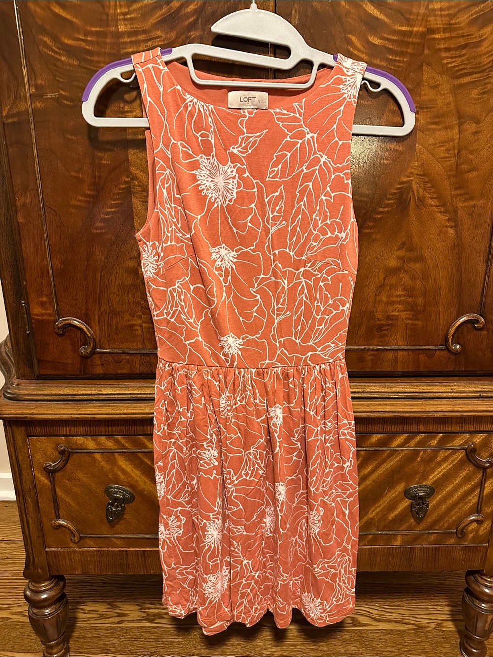 LOFT Petite Coral-Orange Floral Sleeveless Midi Dress
